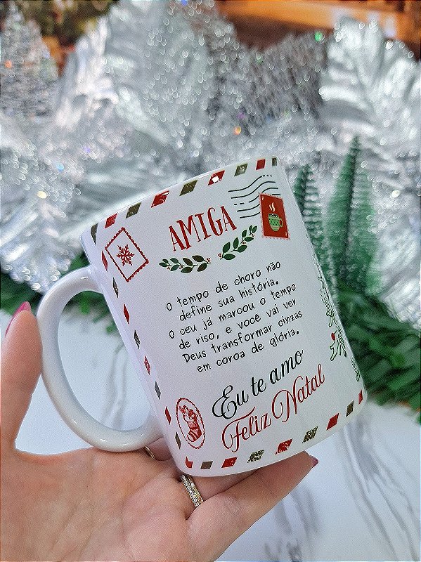 Caneca Natalina para Amiga “O Tempo de Choro Não Define Sua História” | Porcelana 325 ml | 1 Unidade – Fenari