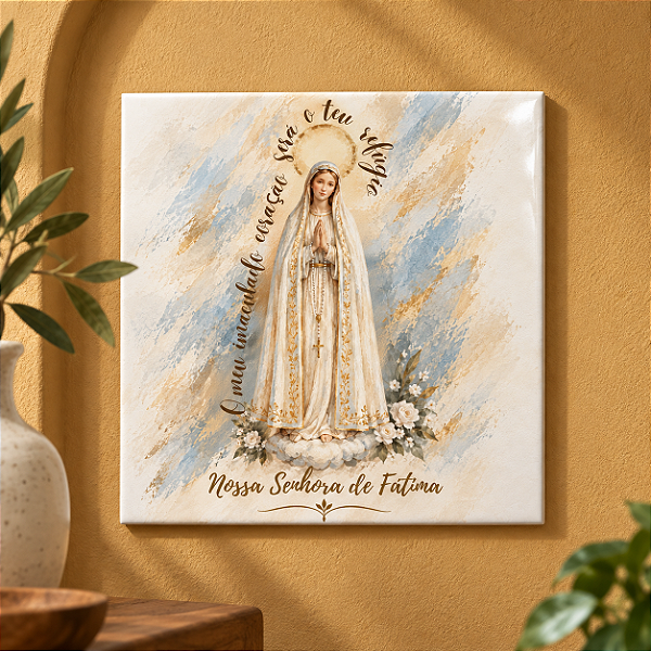 Azulejo Decorativo Nossa Senhora de Fátima “O Meu Imaculado Coração Será o Teu Refúgio” 20x20 cm – Fenari - 1 Unidade