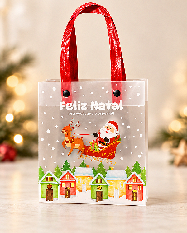 Sacola de Natal Encantado com Alça Vermelha 13x15x6cm - 1 unidade - Fenari