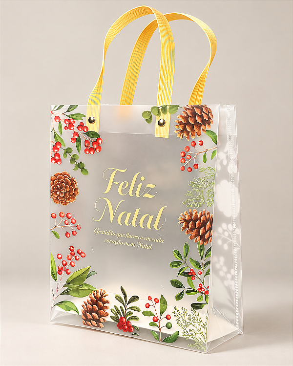 Sacola de Natal Gratidão com Alça Dourada 20x25x8cm - 1 unidade - Fenari