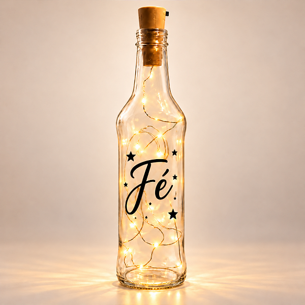 Garrafa de Vidro Decorativa com LED - Fé - 270ml - 1 unidade - Fenari