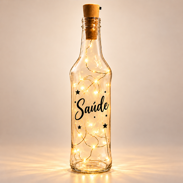 Garrafa de Vidro Decorativa com LED - Saúde - 270ml - 1 unidade - Fenari