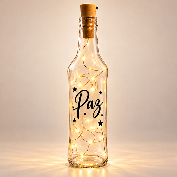 Garrafa de Vidro Decorativa com LED - Paz - 270ml - 1 unidade - Fenari