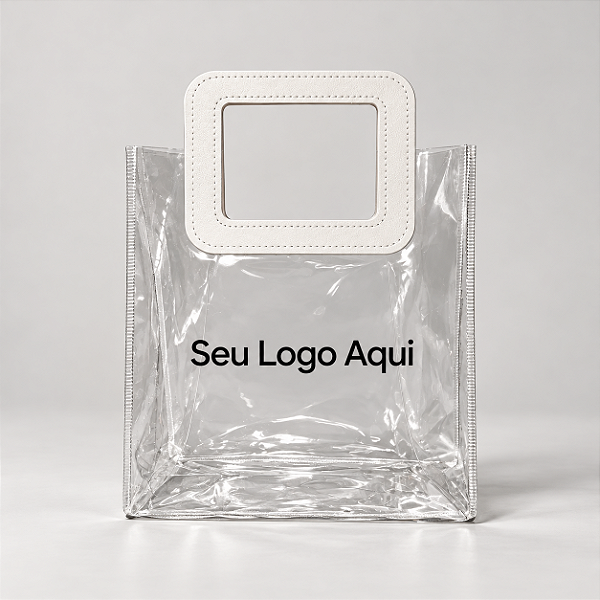Sacola Transparente Personalizada com Sua Logo e Alça Branca 24x21x11cm - 1 unidade - Fenari