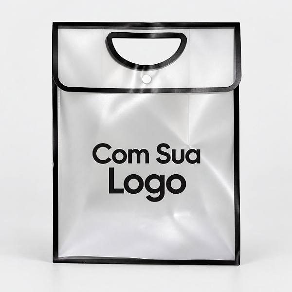 Sacola Transparente Fosca Personalizada com Sua Logo e Detalhes Pretos - 1 unidade - Fenari