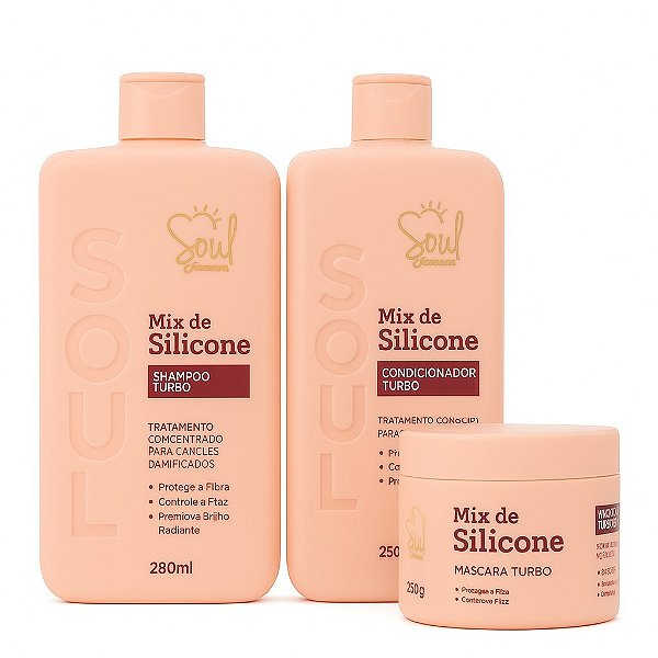 Kit Capilar Mix de Silicone Soul Cosméticos Shampoo + Condicionador + Máscara Hidratação Antifrizz Brilho Intenso