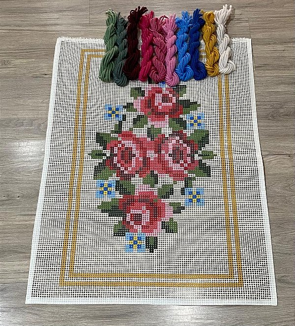 Tela Pintada 70 x 50 para Tapeçaria – Padrão Geométrico