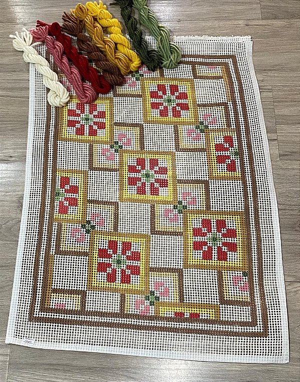 Tela Pintada 70 x 50 para Tapeçaria – Padrão Geométrico