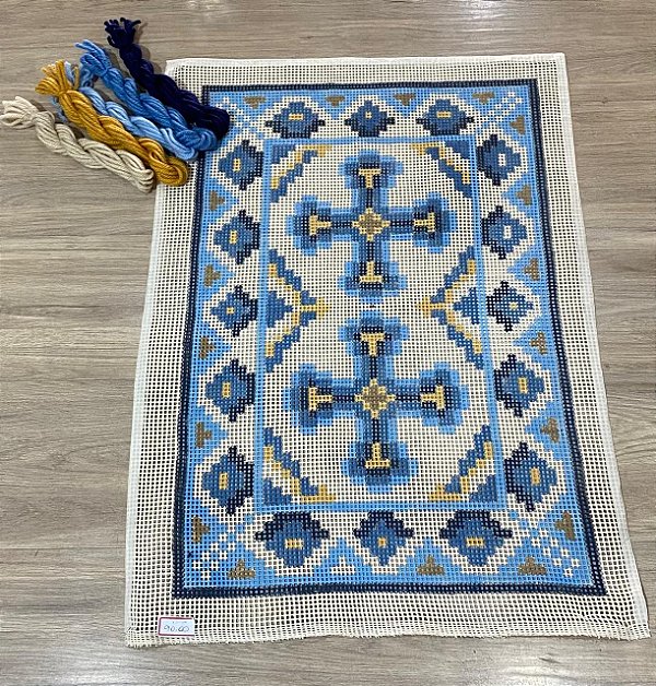 Tela Pintada 70 x 50 para Tapeçaria – Padrão Geométrico