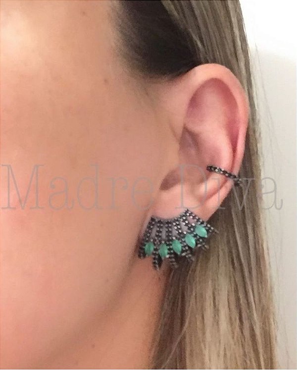 Brinco Earcuff  Esmeralda   ródio negro