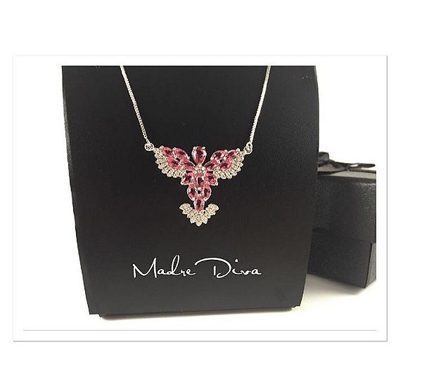 Colar pingente Espírito Santo zirconias Rubi banho  rodio branco