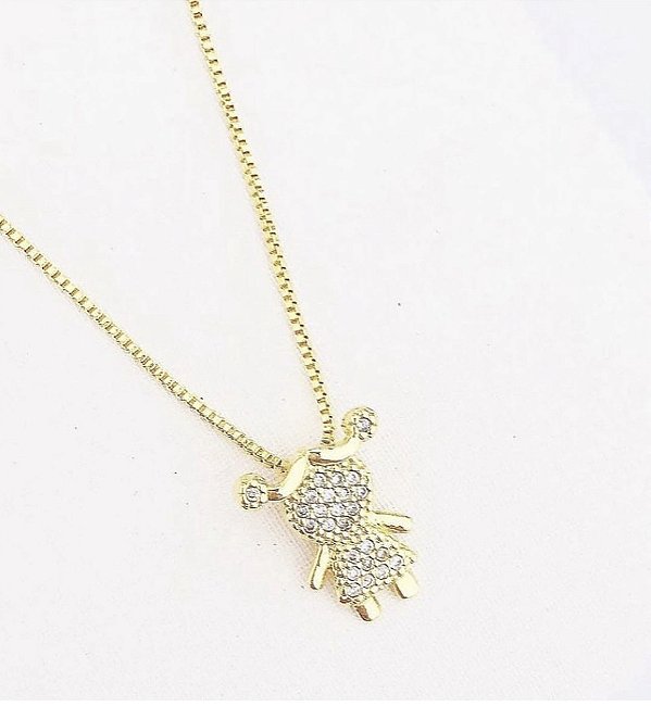 Colar com pingente filha menina banho de ouro ou rodio branco