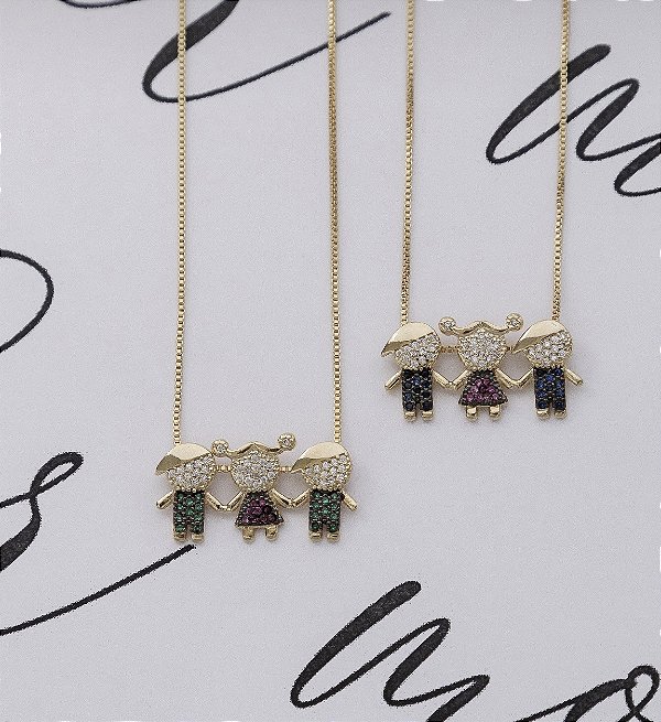 Colar pingente trio de filhos filhas