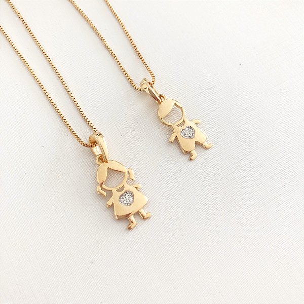 Colar com pingente menino menina