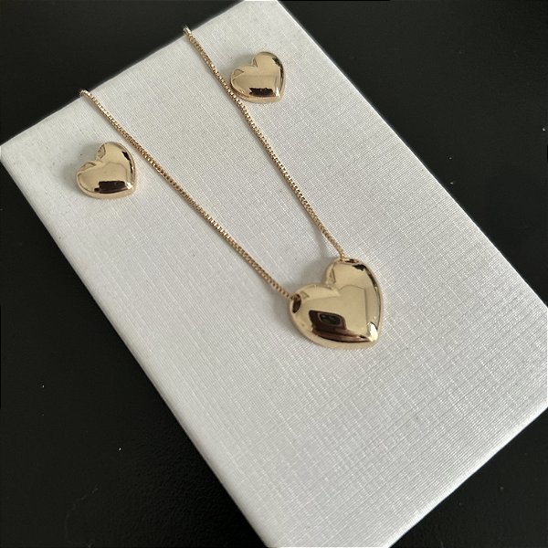Conjunto de joias coração banho de ouro