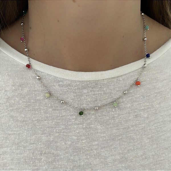 Colar gargantilha colorida bolinha