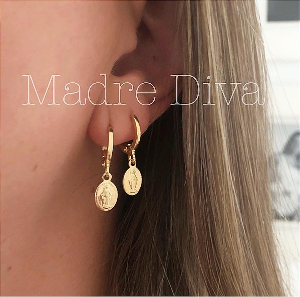 Brinco argola pingente nossa senhora