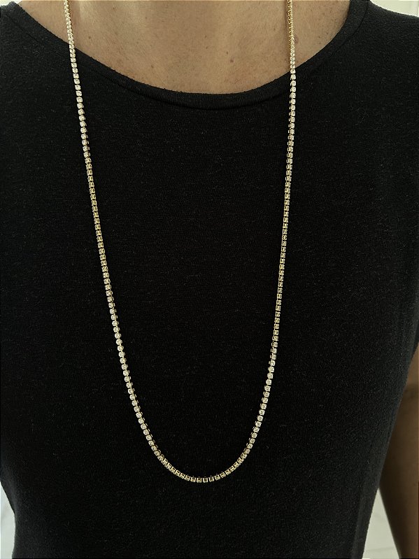 Colar Riviera longo banho de ouro