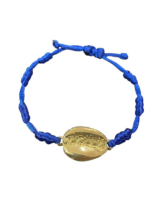Pulseira 7 Nós Azul Escuro com Búzios Banhado