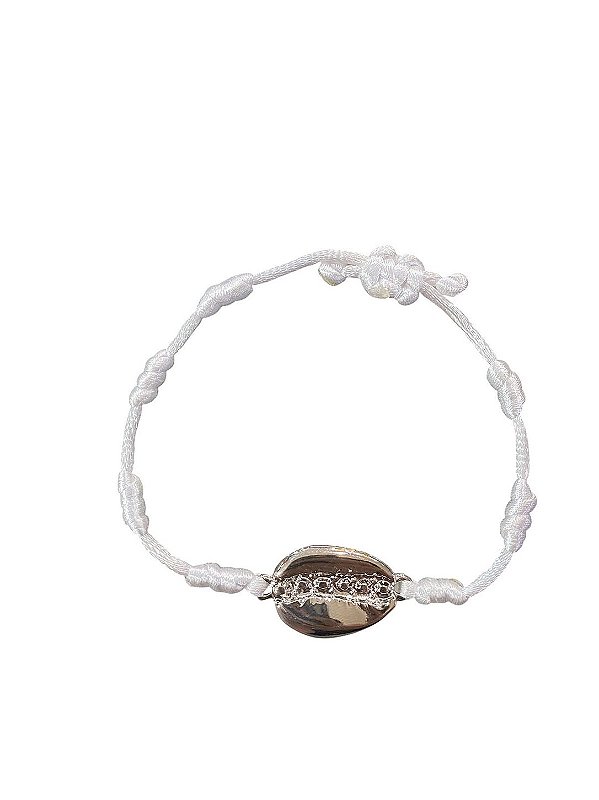 Pulseira 7 Nós Branca com Búzios Banhado