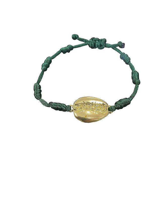 Pulseira 7 Nós Verde com Búzios Banhado