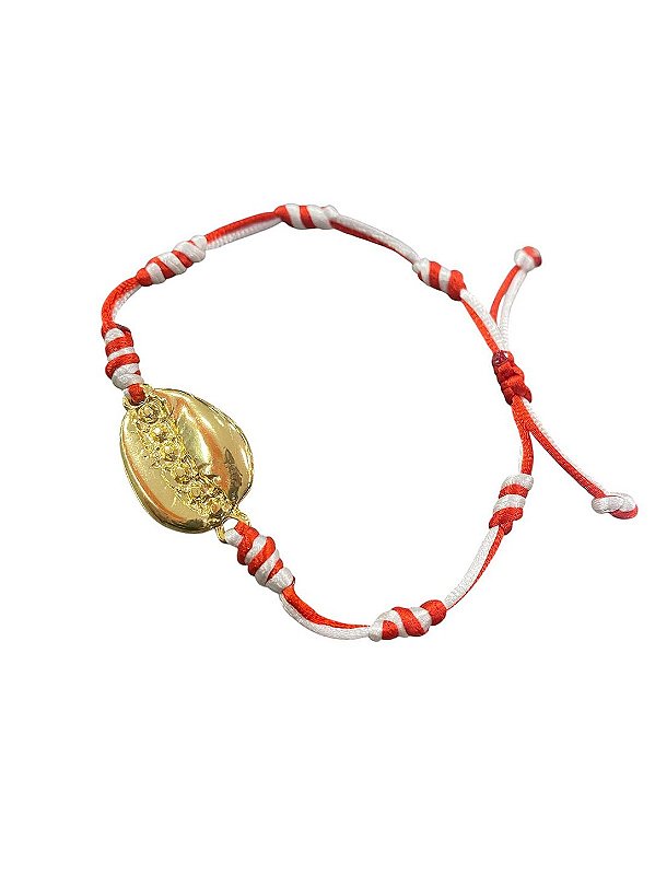 Pulseira 7 Nós Branca e Vermelha com Búzios