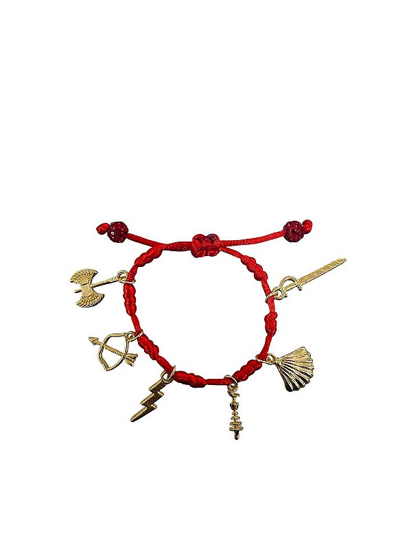 Pulseira 7 Nós Vermelha 7 Linhas Da Umbanda Banhada