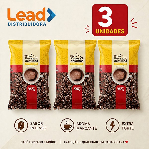 Kit 3 Unidades Café Pureza de Minas 500g Extra Forte Torrado e Moído – Café Tradicional - Envio Imediato