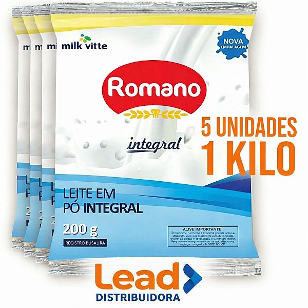 Kit 5 unidades LEITE EM PÓ INTEGRAL ROMANO 200G – Cremoso, Nutritivo e de Alta Qualidade - Envio Imediato