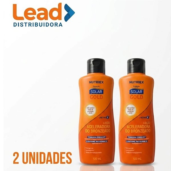 Kit com 2 unidades loção aceleradora de bronzeado Solar Gold 120ml Nutriex FPS 06 - Pele Dourada e Radiante