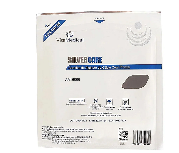 Curativo de Alginato de Cálcio com Prata Silvercare 10 x 10 cm – Vita Medical | Unidade