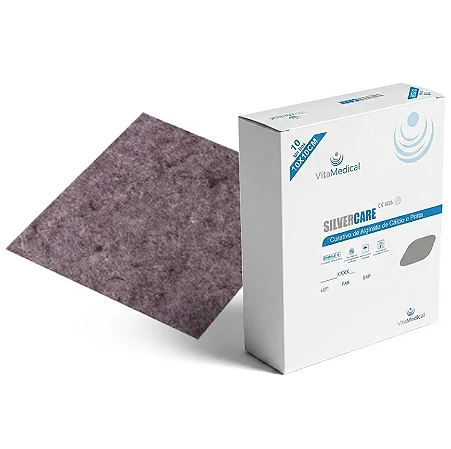 Curativo Alginato Cálcio Prata 10x10 SilverCare Caixa C/10 Uni - Vita Medical