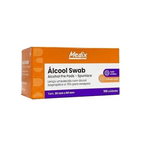 Alcool Swab 70% Sache Lenço Umidecido 100 uni - Medix