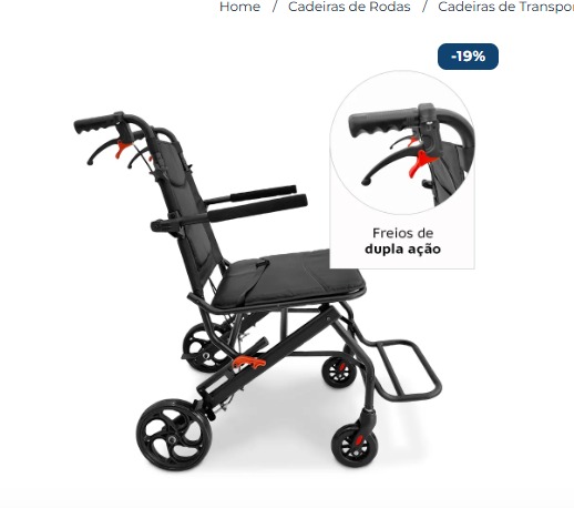 Cadeira de Transporte D90 para 100kg Dobrável - Dellamed