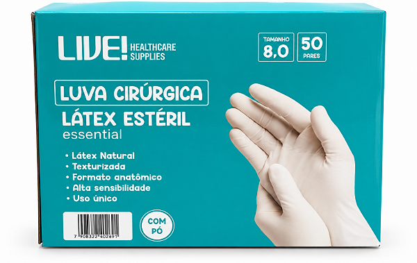 Luva Cirúrgica Estéril com Pó Látex Tam 8,0 C/50 Pares - Live