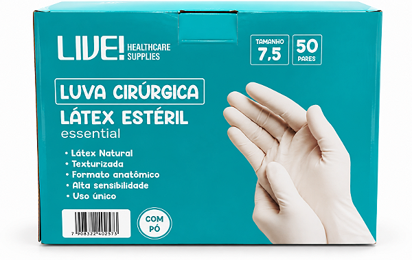 Luva Cirúrgica Estéril com Pó Látex Tam 7,5 C/50 Pares - Live