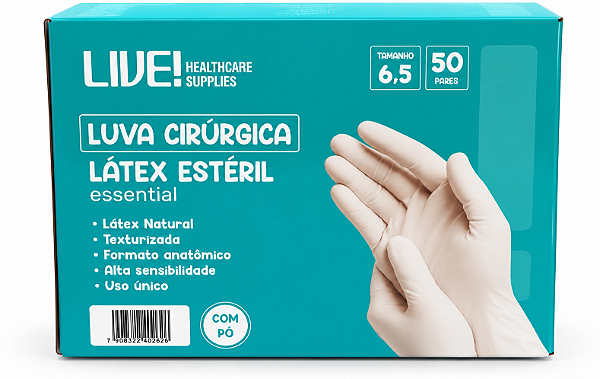 Luva Cirúrgica Estéril com Pó Látex Tam 6,5 C/50 Pares - Live