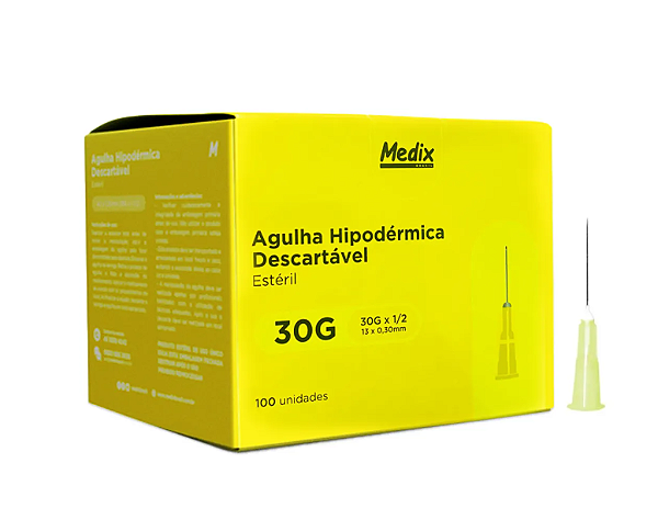 Agulha Hipodérmica Descartável 13 x 0,30 mm (30G x 1/2") C/100 Uni - Medix