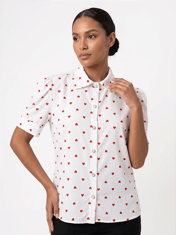 BLUSA FEMININA ESTAMPADA COM MANGA BUFANTE