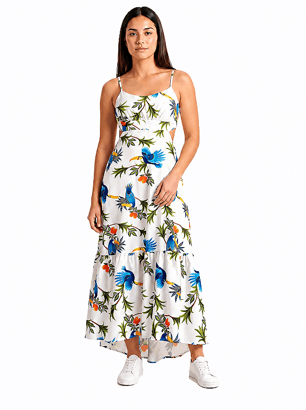 Vestido Longo Estampado Tropical