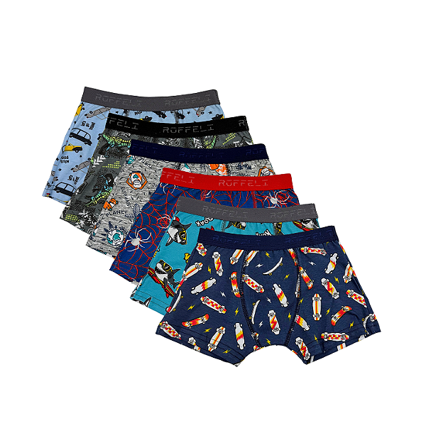 Kit 6 Cuecas Boxer Infantil em Algodão Estampadas
