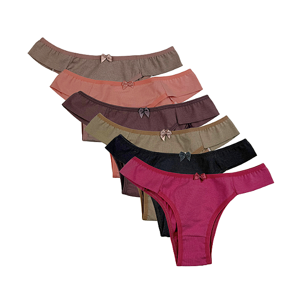 Kit 6 Calcinhas Tanga em Algodão