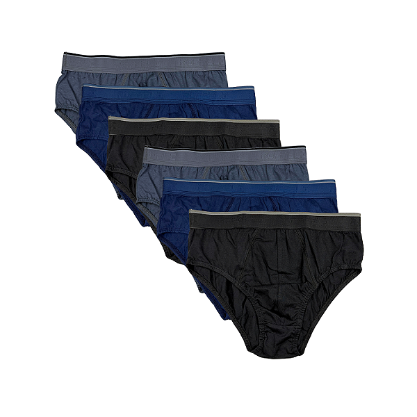 Kit 6 Cuecas Slip em Algodão com Elástico Largo