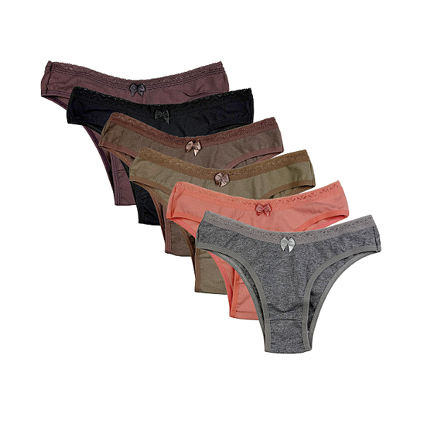 Kit 6 Calcinhas Tanga com Renda em Algodão
