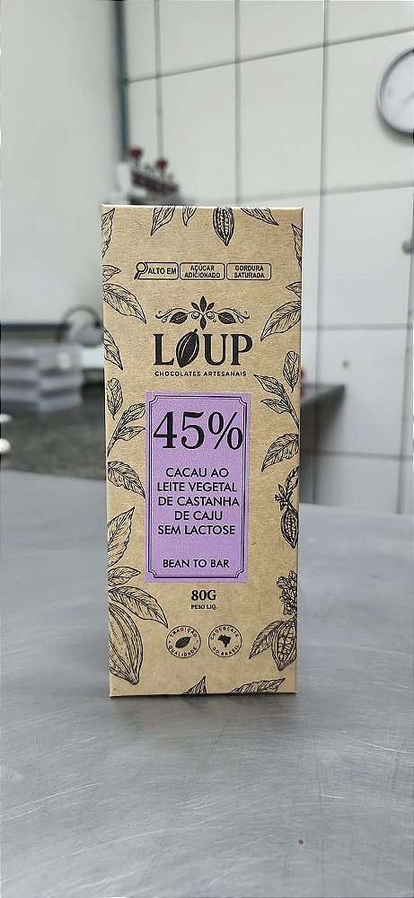 CHOCOLATE 45% CACAU SEM LACTOSE COM CASTANHA DE CAJU