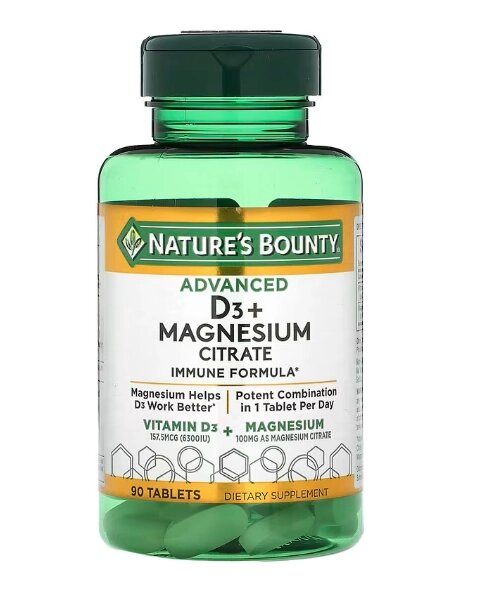 Advanced D3 + Citrato de Magnésio, 90 Comprimidos, Nature's Bounty