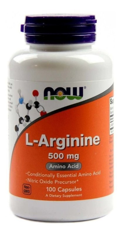 Arginina Pura L-arginine 500mg Now 100 Cápsulas Importada