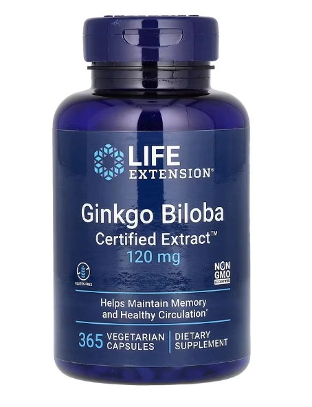 Ginkgo Biloba, Extrato Certificado, 120mg, 365 Cápsulas, Life Extension