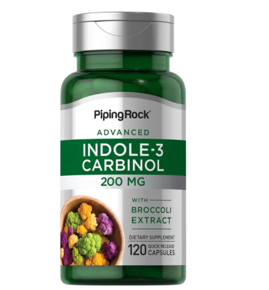 Indole 3 Carbinol 200mg com Resveratrol, 120 Cápsulas, PipingRock