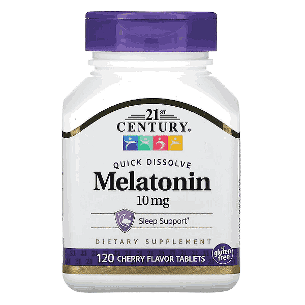 Melatonina 10mg, Rápida Dissolução, 120 Comprimidos Sabor Cereja, 21st Century